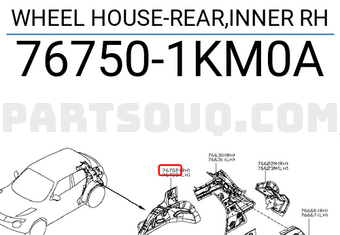 Nissan 767501KM0A WHEEL HOUSE-REAR,INNER RH