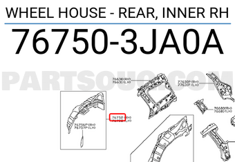 Nissan 767503JA0A WHEEL HOUSE - REAR, INNER RH