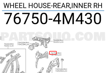 Nissan 767504M430 WHEEL HOUSE-REAR,INNER RH