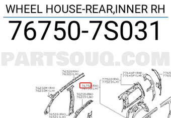 Nissan 767507S031 WHEEL HOUSE-REAR,INNER RH