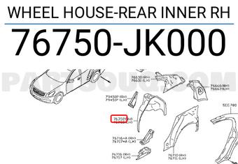Nissan 76750JK000 WHEEL HOUSE-REAR INNER RH