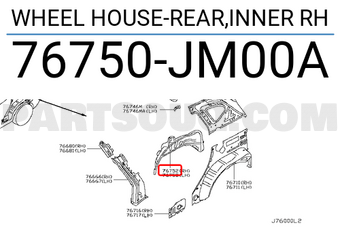 Nissan 76750JM00A WHEEL HOUSE-REAR,INNER RH