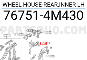 Nissan 767514M430 WHEEL HOUSE-REAR,INNER LH