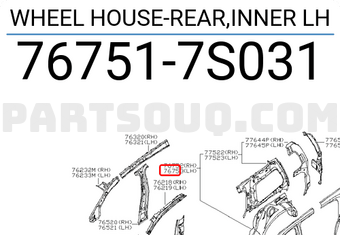 Nissan 767517S031 WHEEL HOUSE-REAR,INNER LH