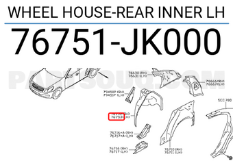 Nissan 76751JK000 WHEEL HOUSE-REAR INNER LH