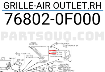 Nissan 768020F000 GRILLE-AIR OUTLET,RH