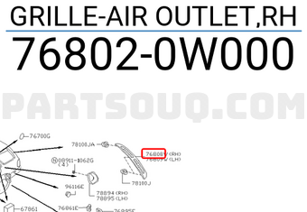 Nissan 768020W000 GRILLE-AIR OUTLET,RH