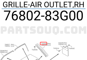 Nissan 7680283G00 GRILLE-AIR OUTLET,RH