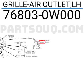 Nissan 768030W000 GRILLE-AIR OUTLET,LH