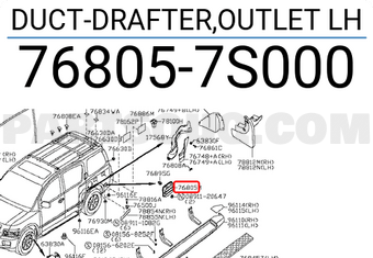 Nissan 768057S000 DUCT-DRAFTER,OUTLET LH
