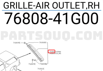 Nissan 7680841G00 GRILLE-AIR OUTLET,RH