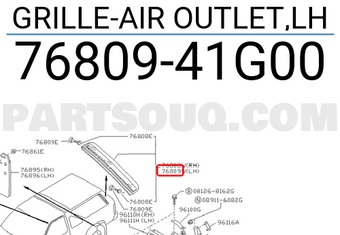 Nissan 7680941G00 GRILLE-AIR OUTLET,LH