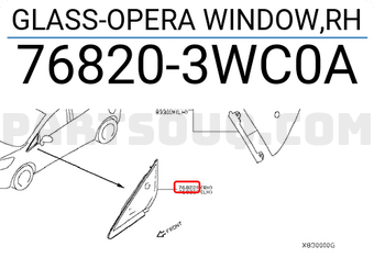 Nissan 768203WC0A GLASS-OPERA WINDOW,RH