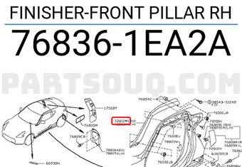 Nissan 768361EA2A FINISHER-FRONT PILLAR RH