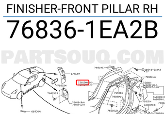 Nissan 768361EA2B FINISHER-FRONT PILLAR RH