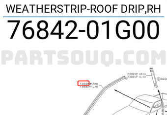 Nissan 7684201G00 WEATHERSTRIP-ROOF DRIP,RH
