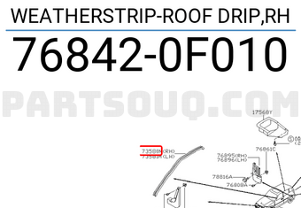 Nissan 768420F010 WEATHERSTRIP-ROOF DRIP,RH
