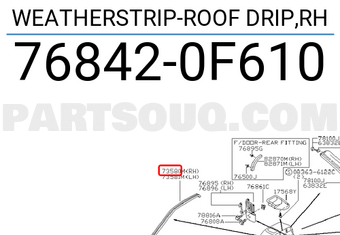 Nissan 768420F610 WEATHERSTRIP-ROOF DRIP,RH