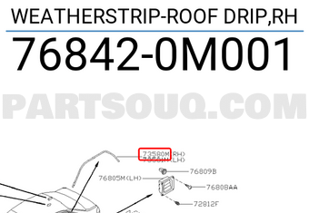 Nissan 768420M001 WEATHERSTRIP-ROOF DRIP,RH