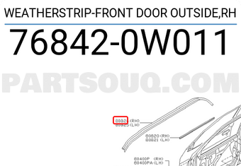 Nissan 768420W011 WEATHERSTRIP-FRONT DOOR OUTSIDE,RH