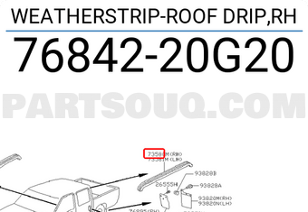 Nissan 7684220G20 WEATHERSTRIP-ROOF DRIP,RH