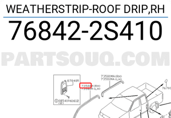 Nissan 768422S410 WEATHERSTRIP-ROOF DRIP,RH