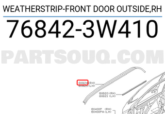 Nissan 768423W410 WEATHERSTRIP-FRONT DOOR OUTSIDE,RH