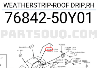 Nissan 7684250Y01 WEATHERSTRIP-ROOF DRIP,RH