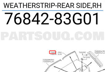 Nissan 7684283G01 WEATHERSTRIP-REAR SIDE,RH