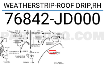 Nissan 76842JD000 WEATHERSTRIP-ROOF DRIP,RH