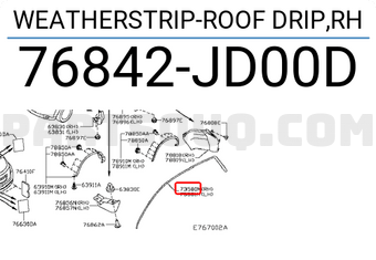 Nissan 76842JD00D WEATHERSTRIP-ROOF DRIP,RH