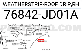 Nissan 76842JD01A WEATHERSTRIP-ROOF DRIP,RH