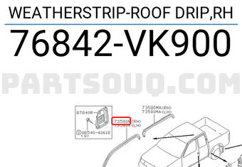 Nissan 76842VK900 WEATHERSTRIP-ROOF DRIP,RH