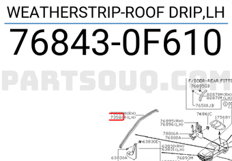 Nissan 768430F610 WEATHERSTRIP-ROOF DRIP,LH