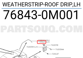 Nissan 768430M001 WEATHERSTRIP-ROOF DRIP,LH