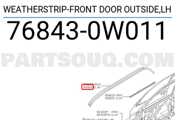 Nissan 768430W011 WEATHERSTRIP-FRONT DOOR OUTSIDE,LH