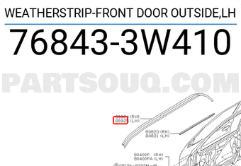 Nissan 768433W410 WEATHERSTRIP-FRONT DOOR OUTSIDE,LH