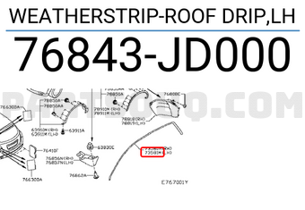 Nissan 76843JD000 WEATHERSTRIP-ROOF DRIP,LH