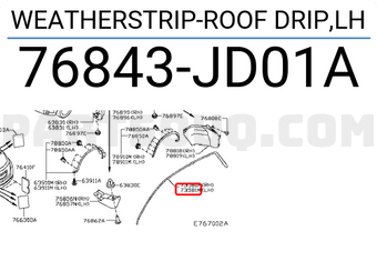 Nissan 76843JD01A WEATHERSTRIP-ROOF DRIP,LH