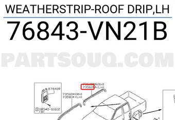 Nissan 76843VN21B WEATHERSTRIP-ROOF DRIP,LH
