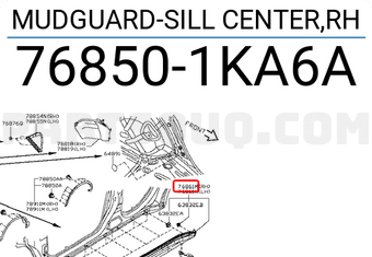 Nissan 768501KA6A MUDGUARD-SILL CENTER,RH