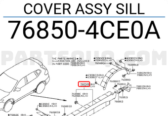Nissan 768504CE0A COVER ASSY SILL
