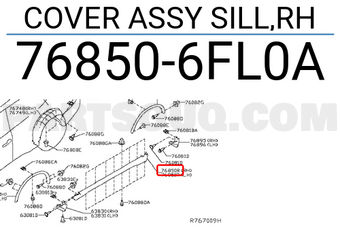 Nissan 768506FL0A COVER ASSY SILL,RH