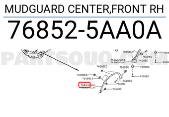 Nissan 768525AA0A MUDGUARD CENTER,FRONT RH