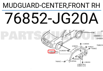 Nissan 76852JG20A MUDGUARD-CENTER,FRONT RH