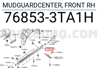 Nissan 768533TA1H MUDGUARDCENTER, FRONT RH