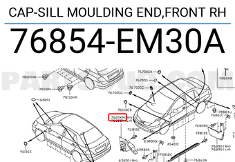 Nissan 76854EM30A CAP-SILL MOULDING END,FRONT RH