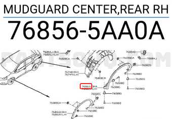 Nissan 768565AA0A MUDGUARD CENTER,REAR RH