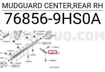 Nissan 768569HS0A MUDGUARD CENTER,REAR RH