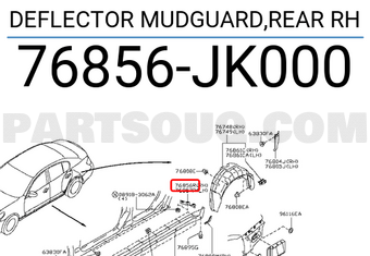 Nissan 76856JK000 DEFLECTOR MUDGUARD,REAR RH